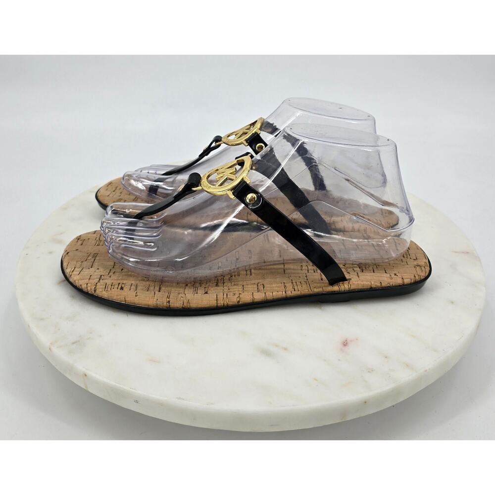 Michael Kors Black Patent Jelly Thong Sandals with Gold Logo - Picture 3 of 6